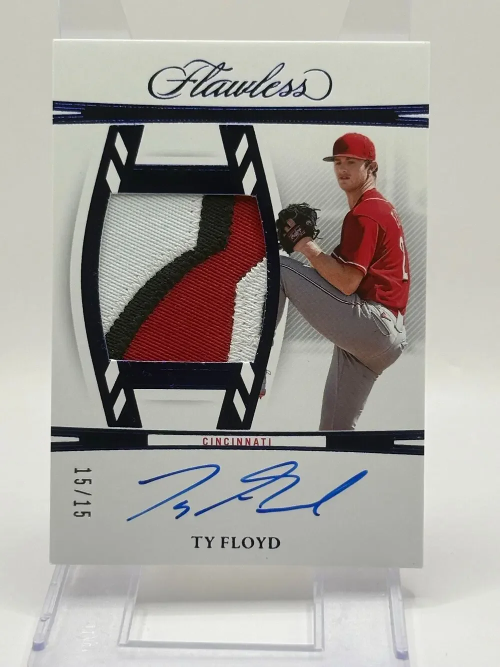 2024 Panini Flawless Ty Floyd Blue Chunky Jersey Patch OnCard Auto 15/15 SP Reds